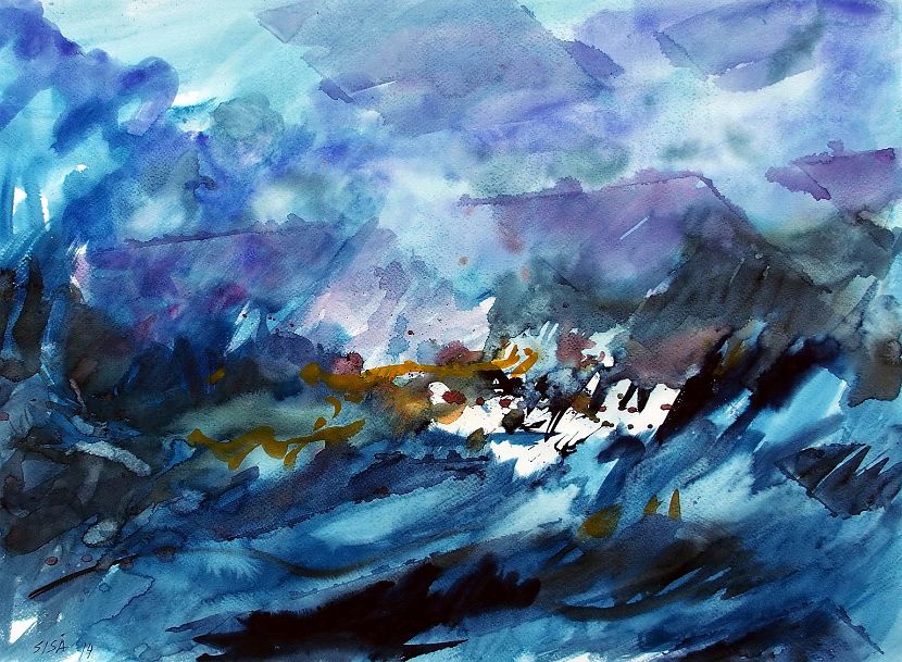 STURMNACHT AN DER CÔTE D´AZUR, Aquarell, 50 x 64 cm